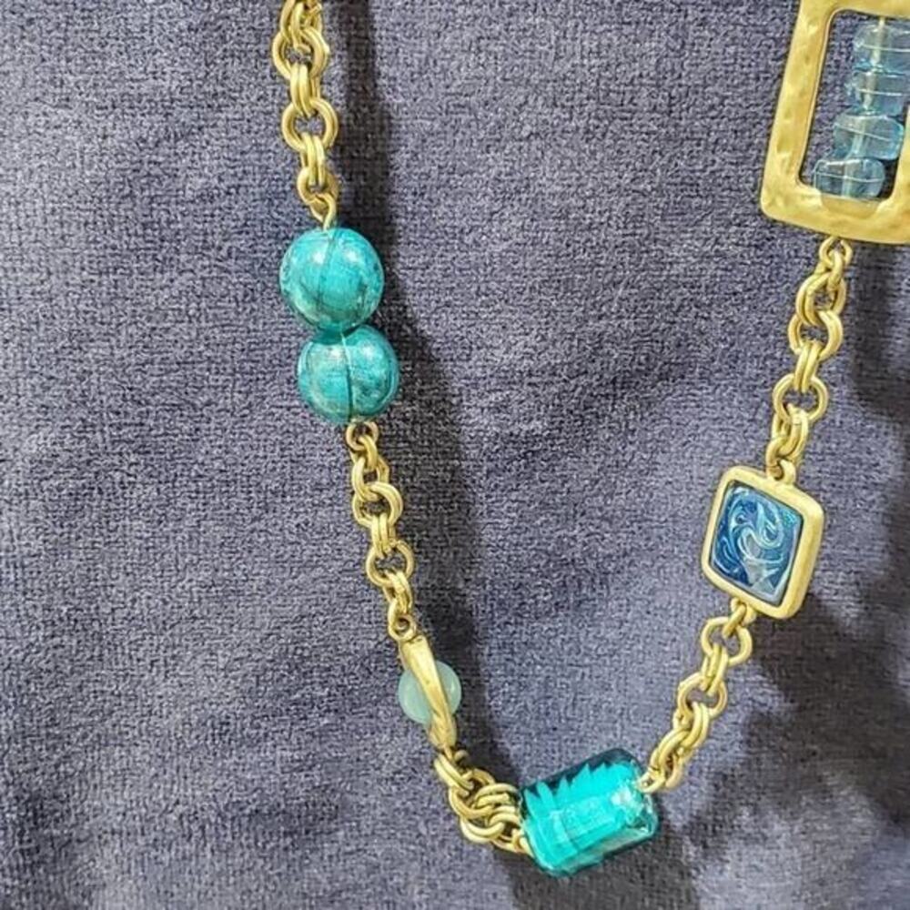 New Chico's gold and blue beaded necklace - Picture 5 of 10